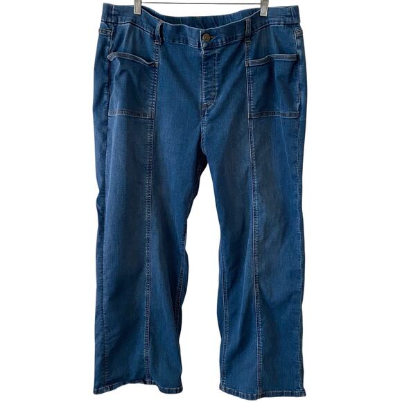 DENIM & CO Cargo Style Denim Jeans Size 22W Petite Stretch Straight Leg - Picture 1 of 4